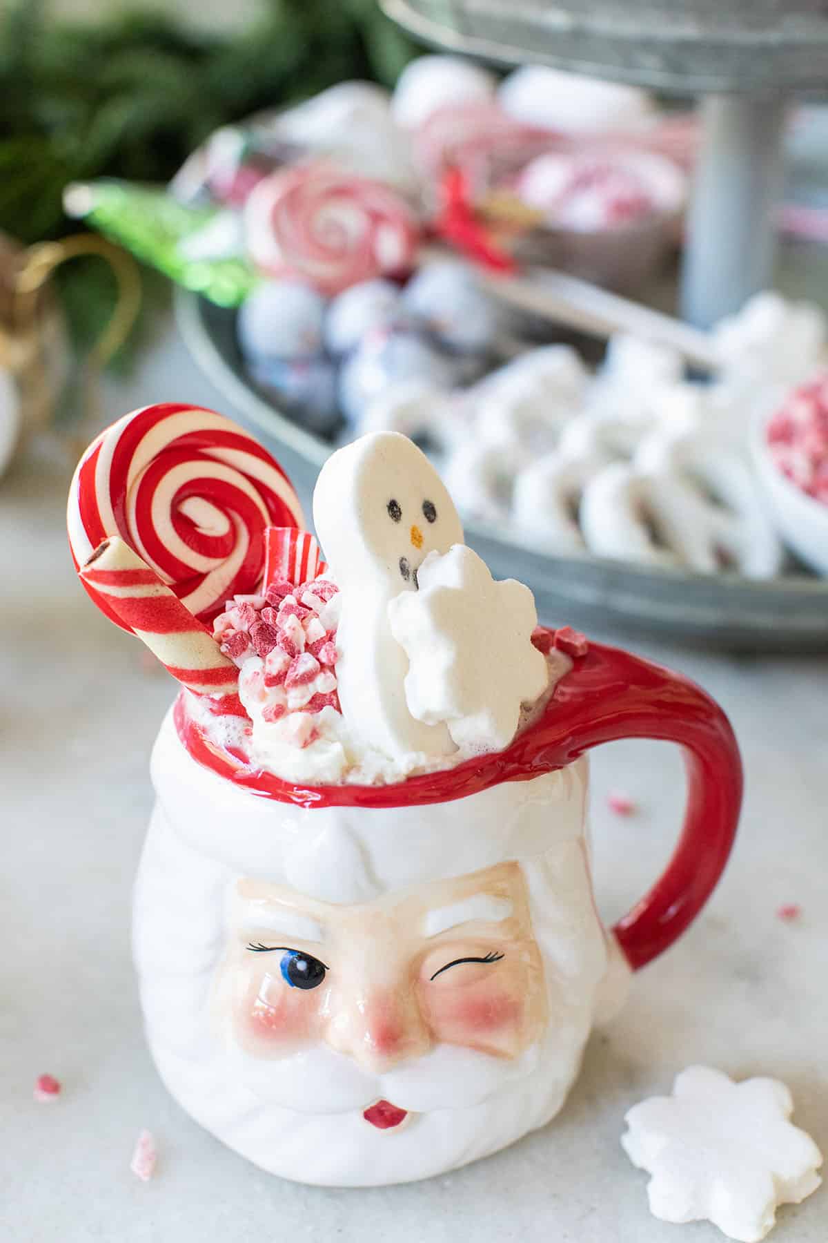Santa mug filled with hot chocolate