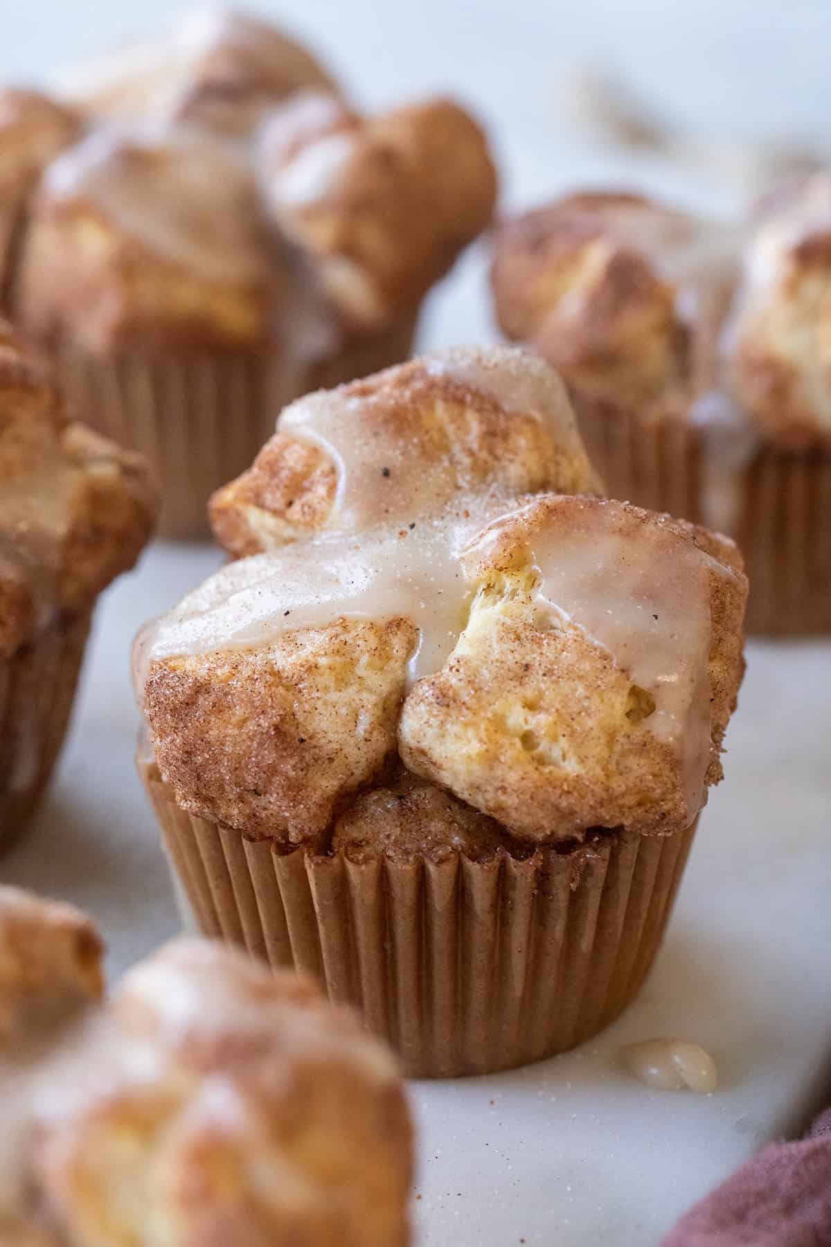 Easy monkey bread muffin recipe with brown butter glaze. 