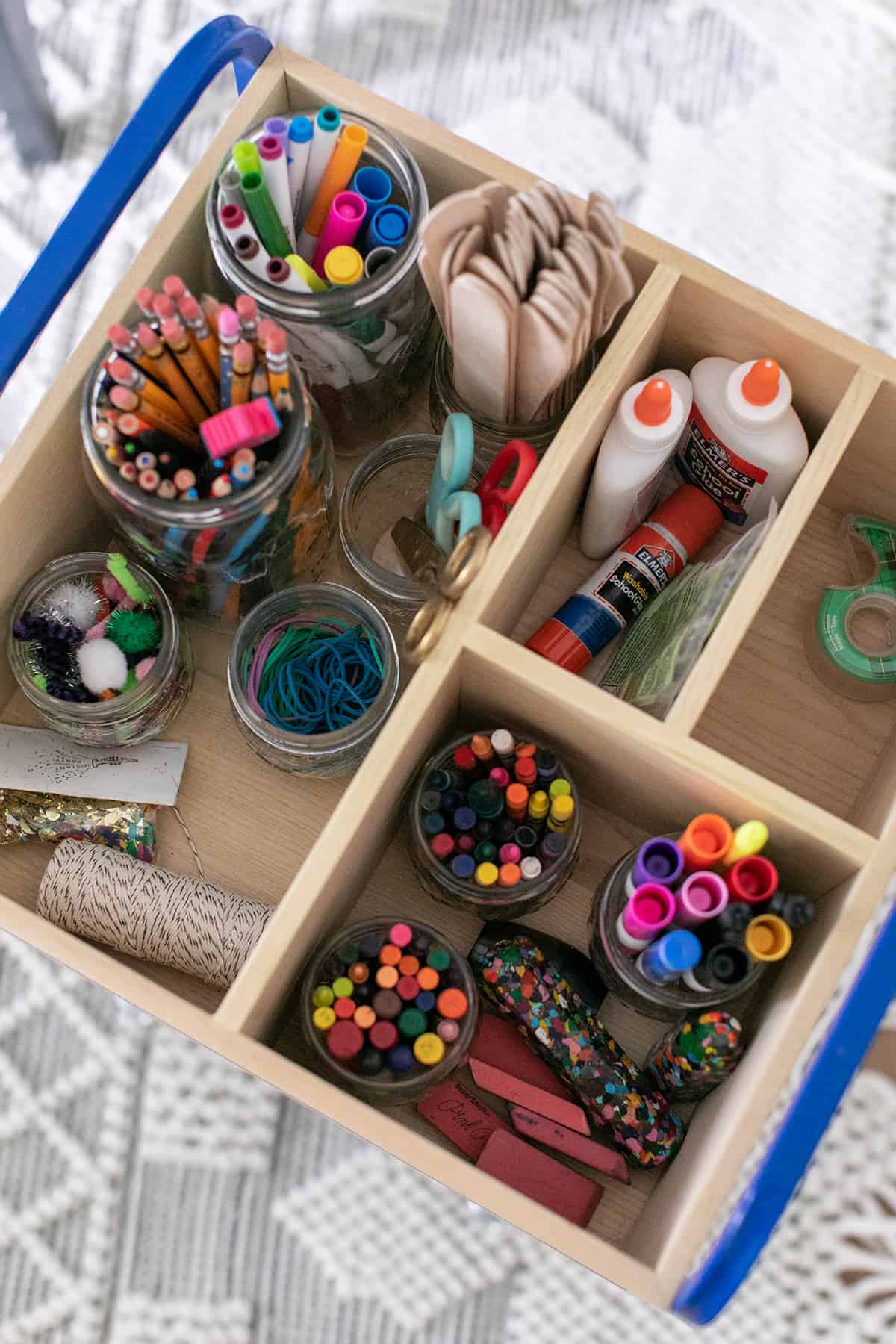 art supplies in a rolling cart from crate and kids 