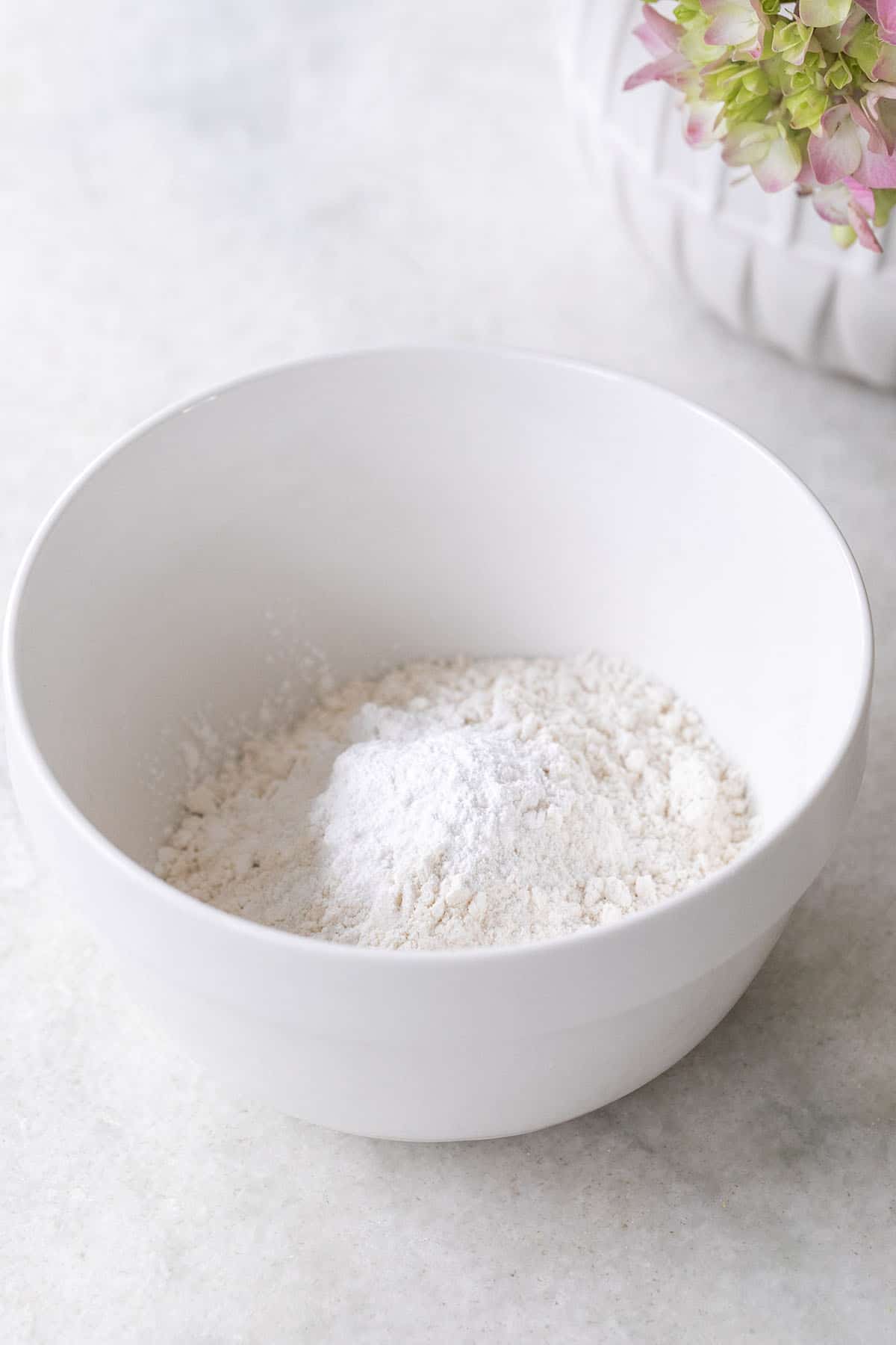 self-rising flour in mixing bowl