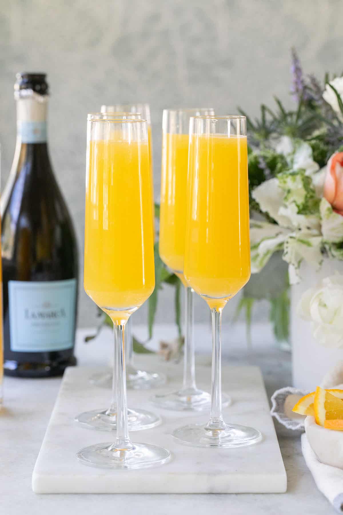 Prosecco Mimosas on a table