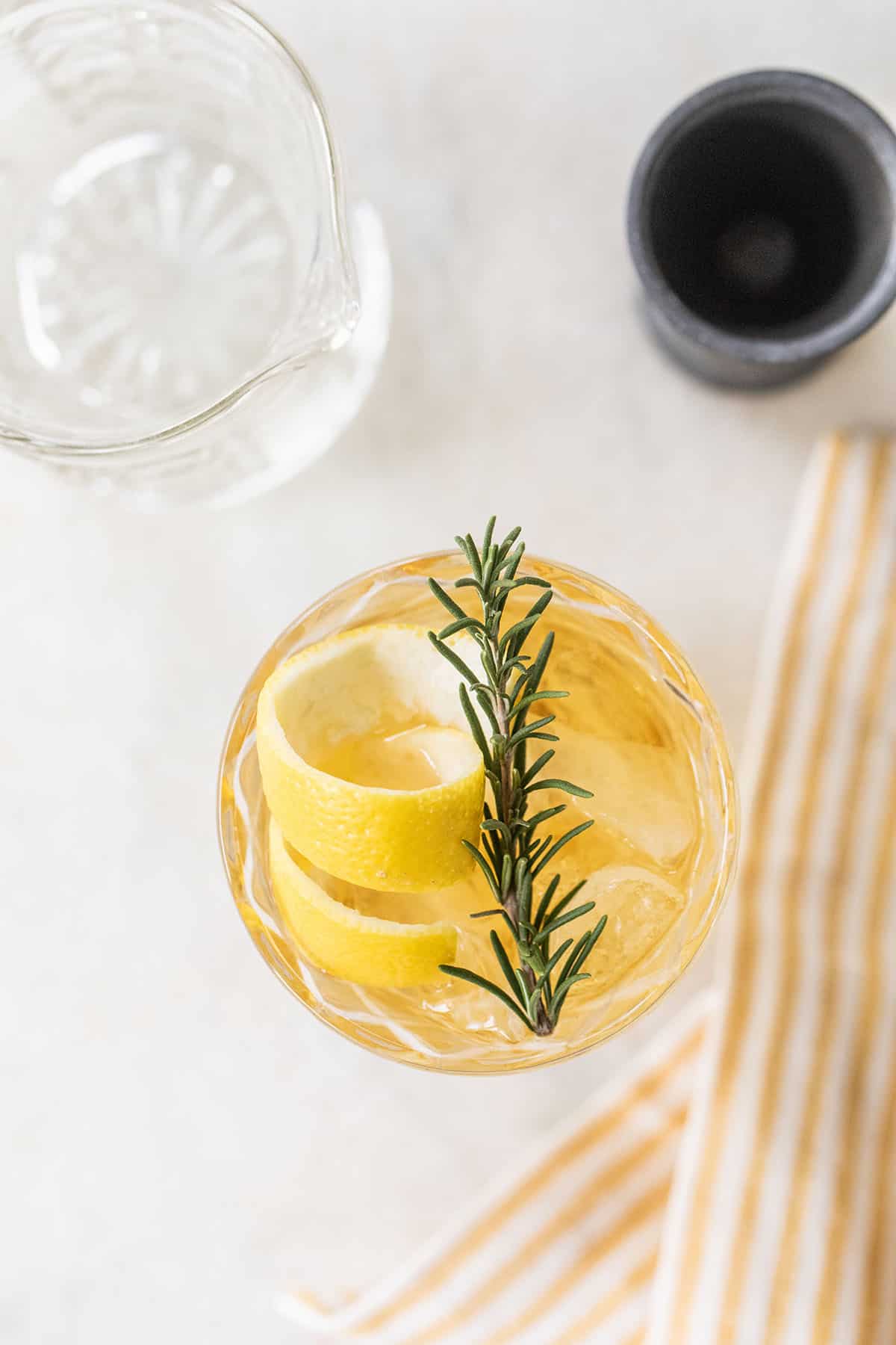 whiskey highball recipe with rosemary and lemon