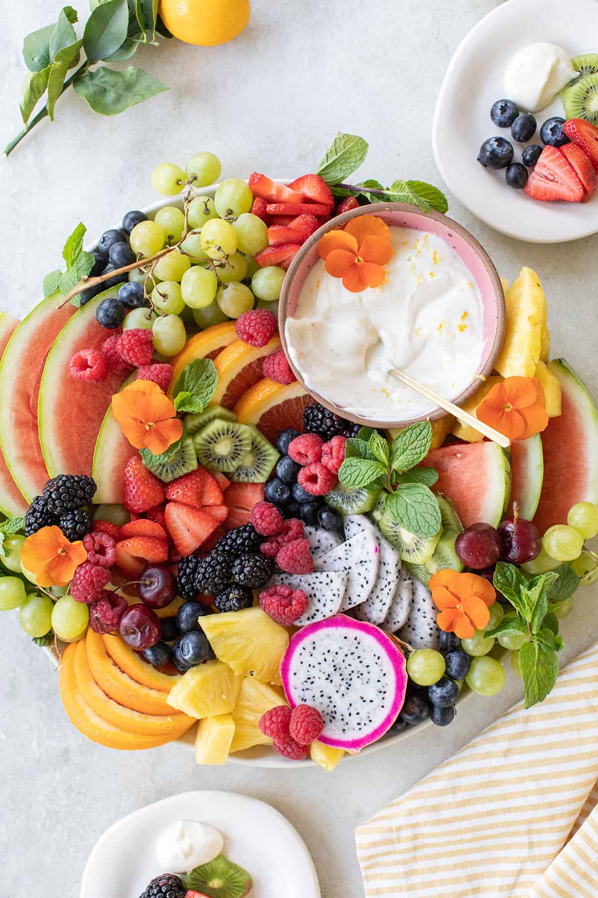 A styled fruit platter for parties.