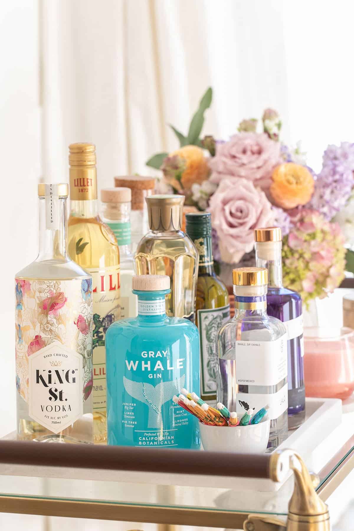 Spring spirits on a bar cart