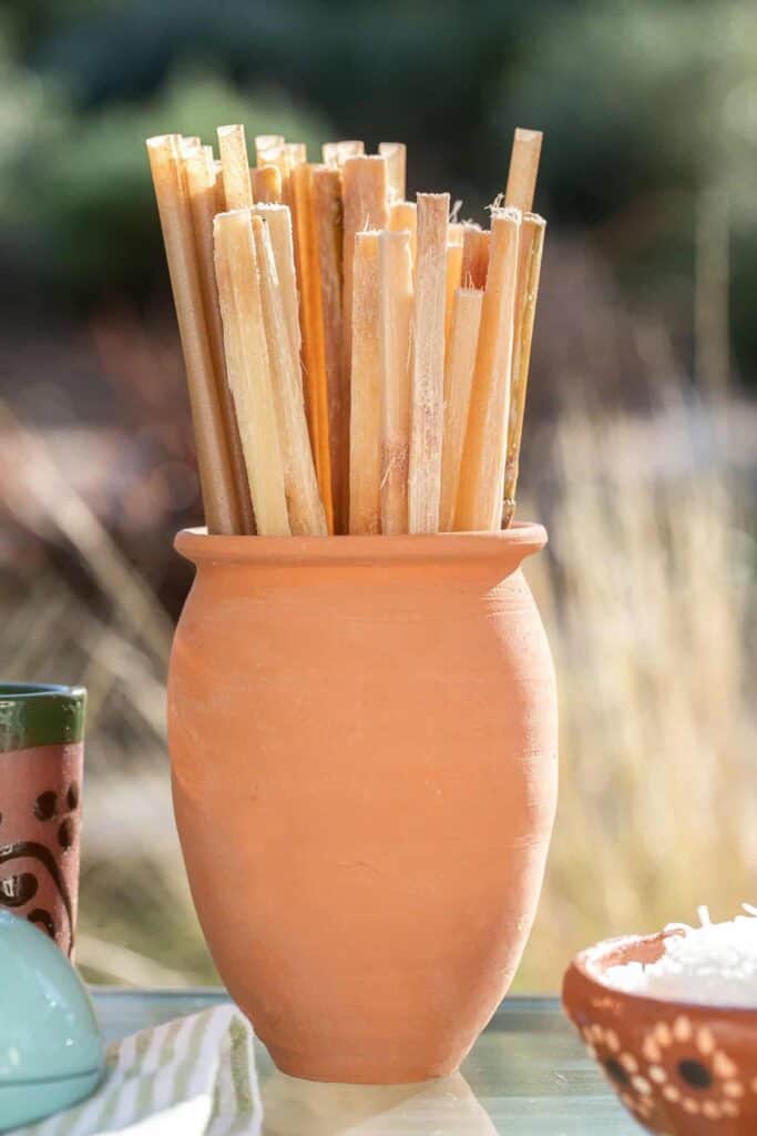 Sugar cane in a jar.