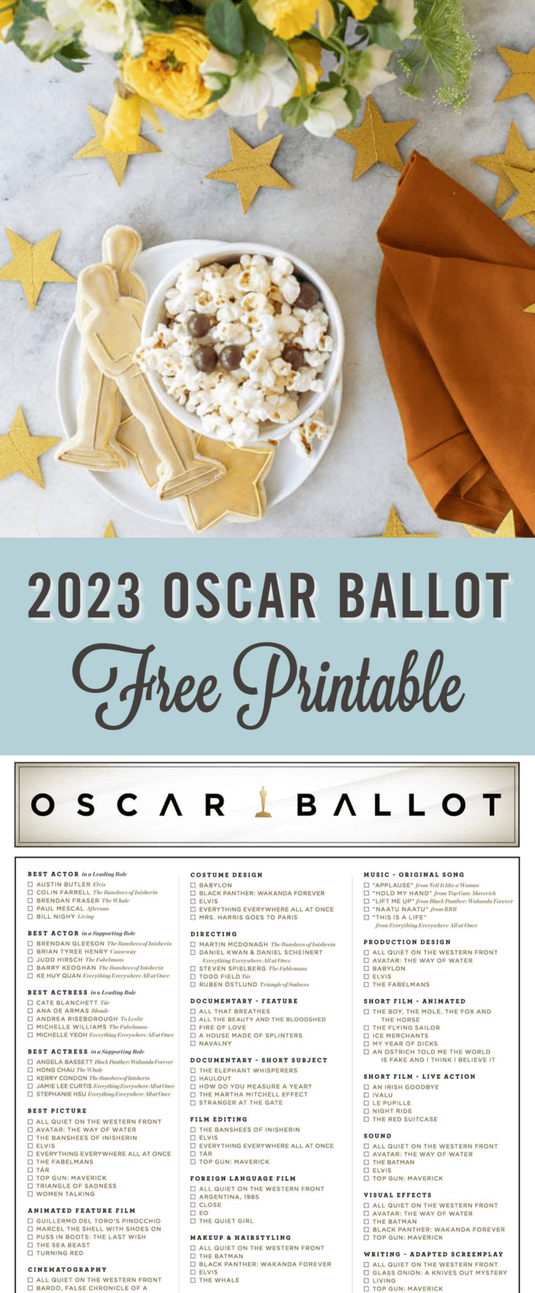 2023 Printable Oscar Ballot and Confetti - Sugar and Charm