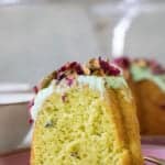slice of green pistachio cake