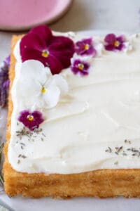 lavender cake decorated with flowers
