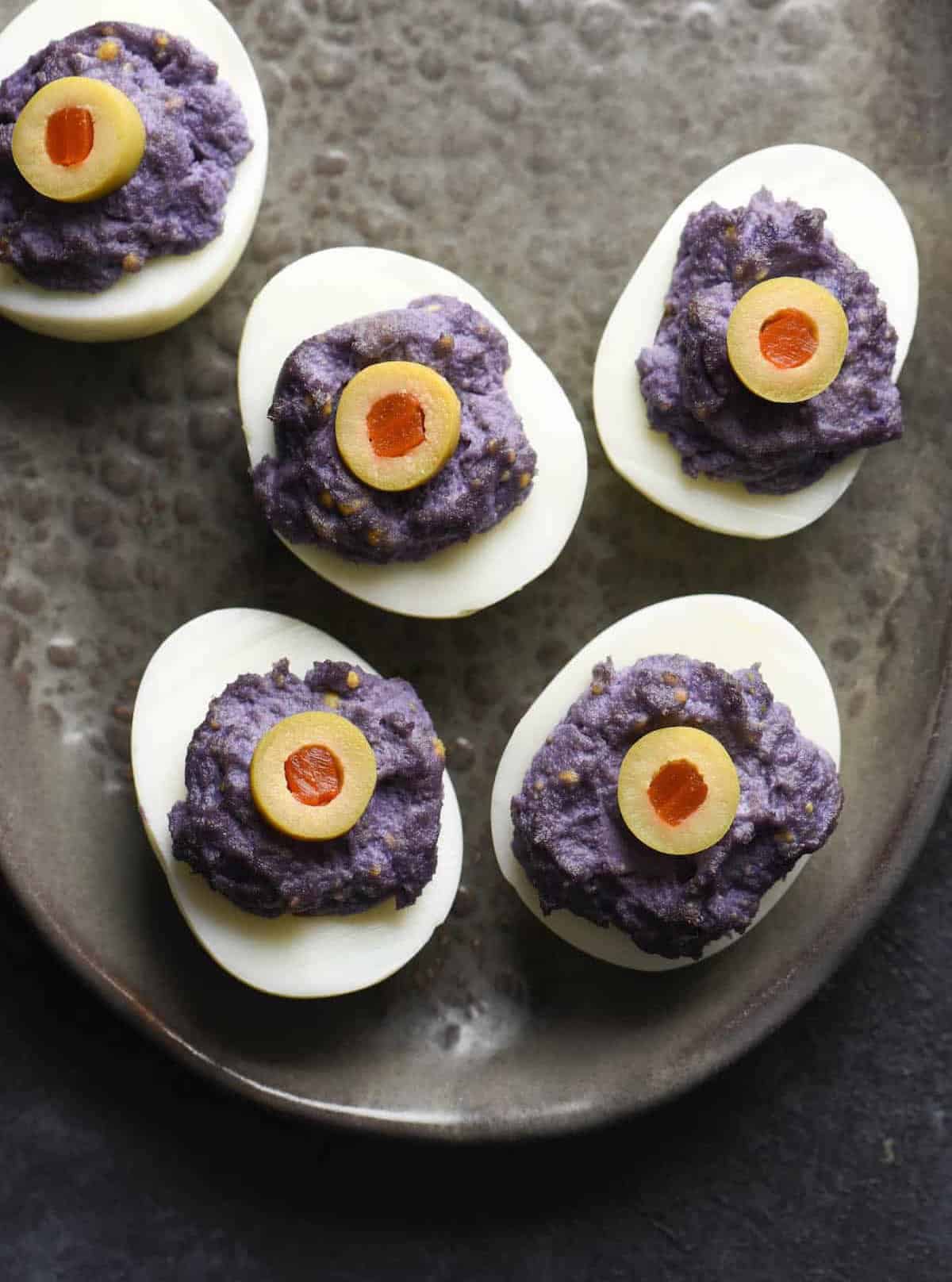 Halloween purple deviled eggs 