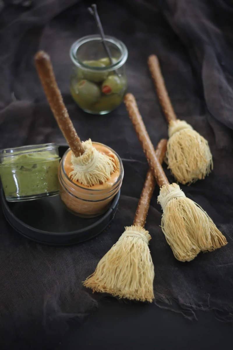 halloween party snack pretzle broomsticks