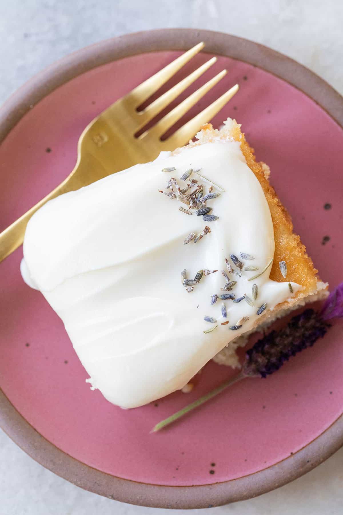 the best lavender cake recipe with dried lavender sprinkled over the top