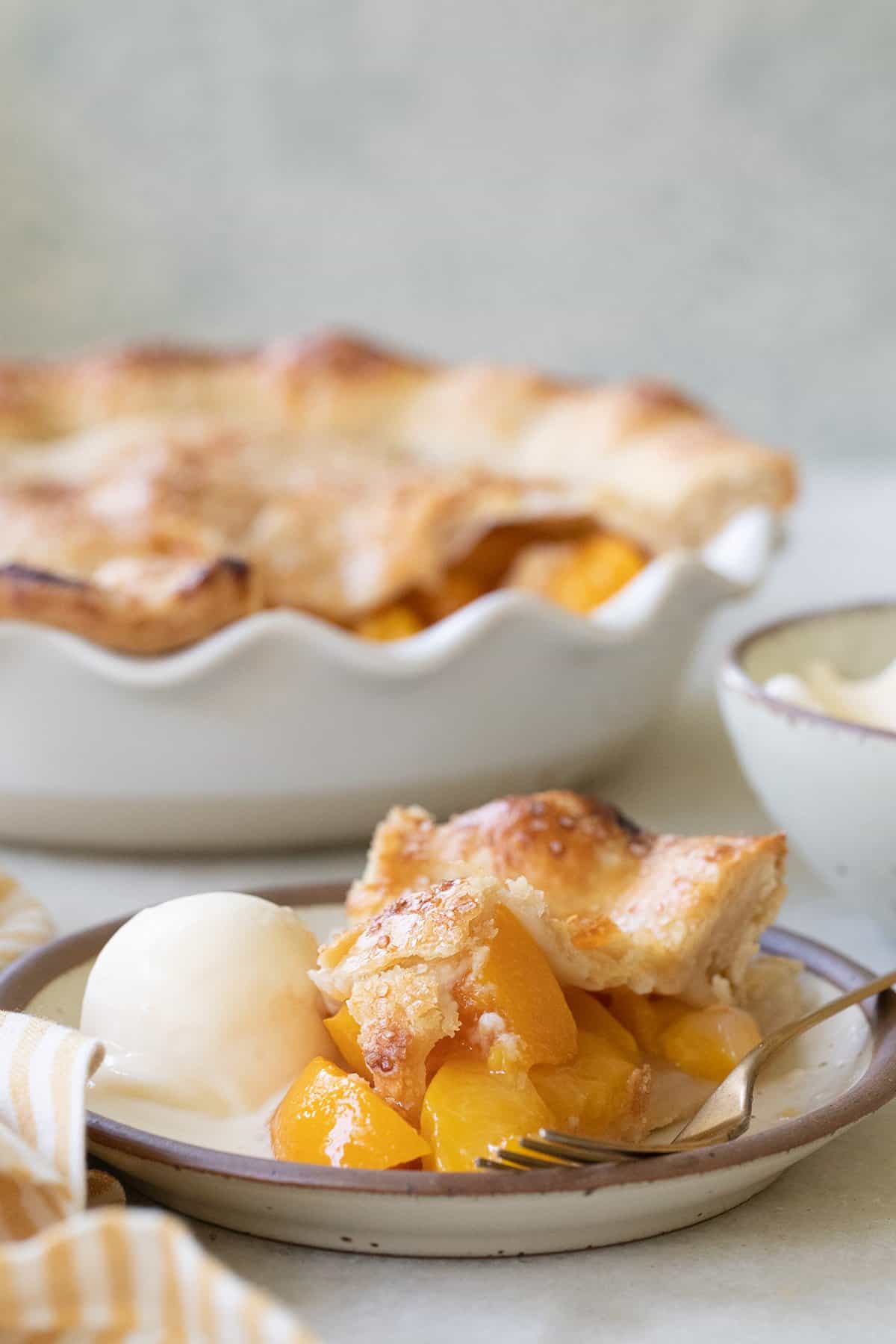 slice of the best canned peach pie