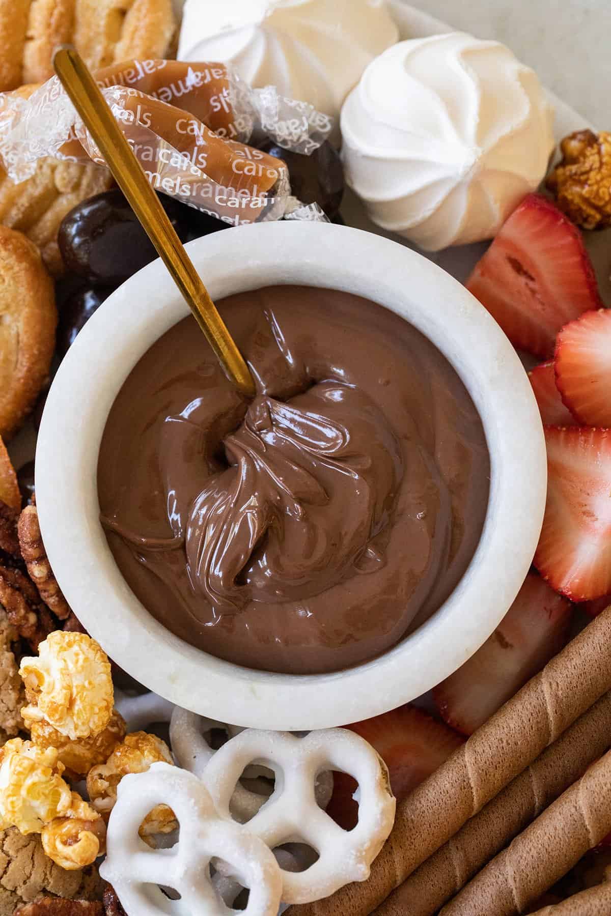 chocolate dip on a candy platter.