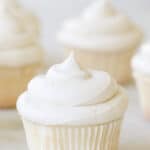 Vanilla cupcakes with buttercream frosting.