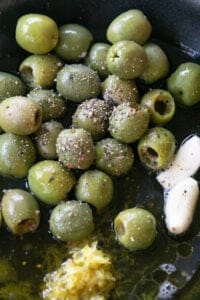 olives in a skillet