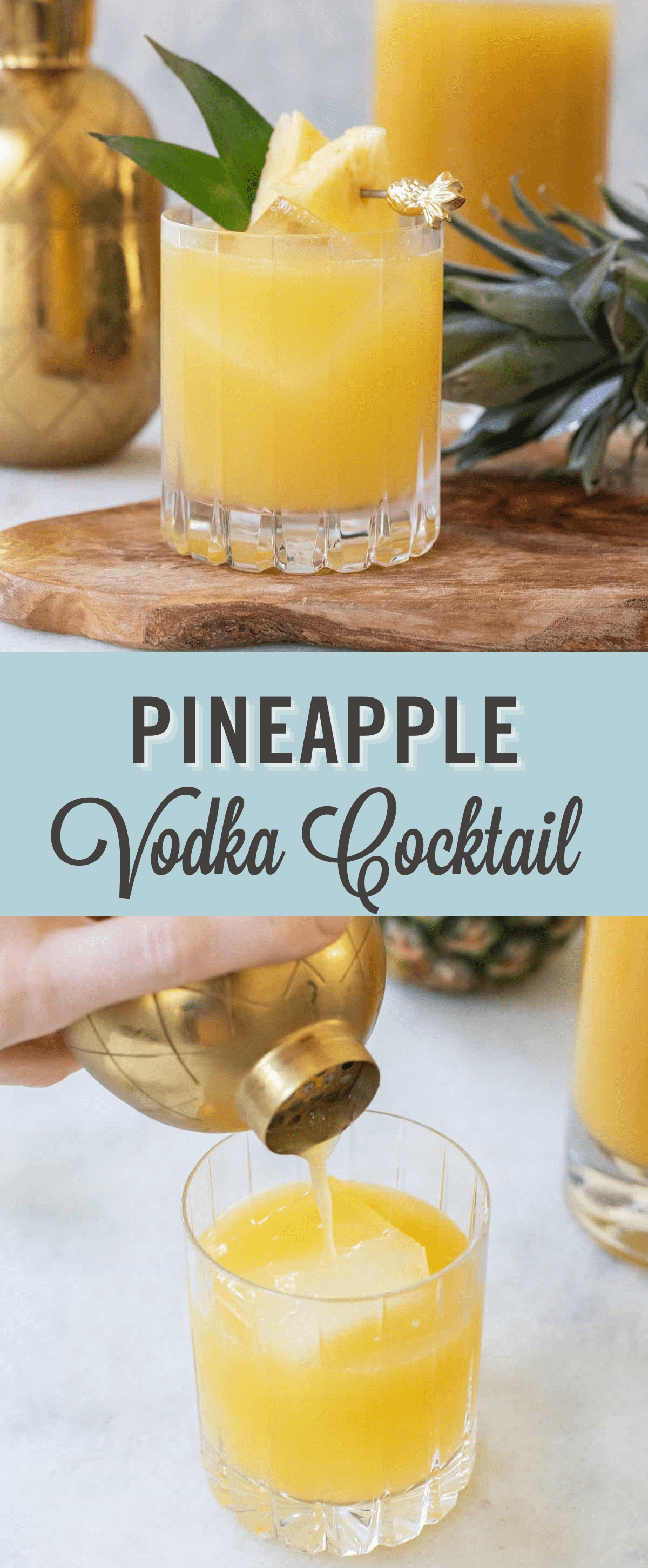 pineapple vodka cocktail with title.