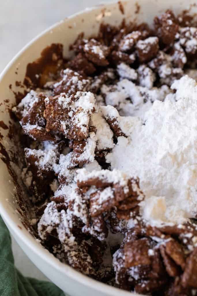 powdered sugar coating reindeer chow