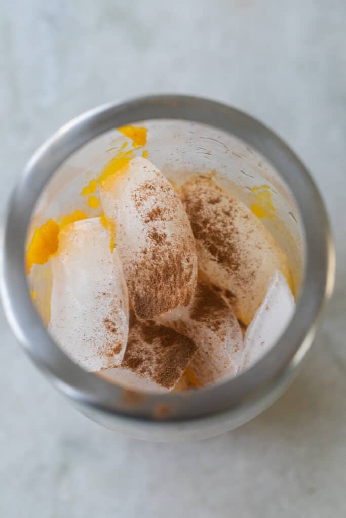 Pumpkin puree in a cocktail shaker.