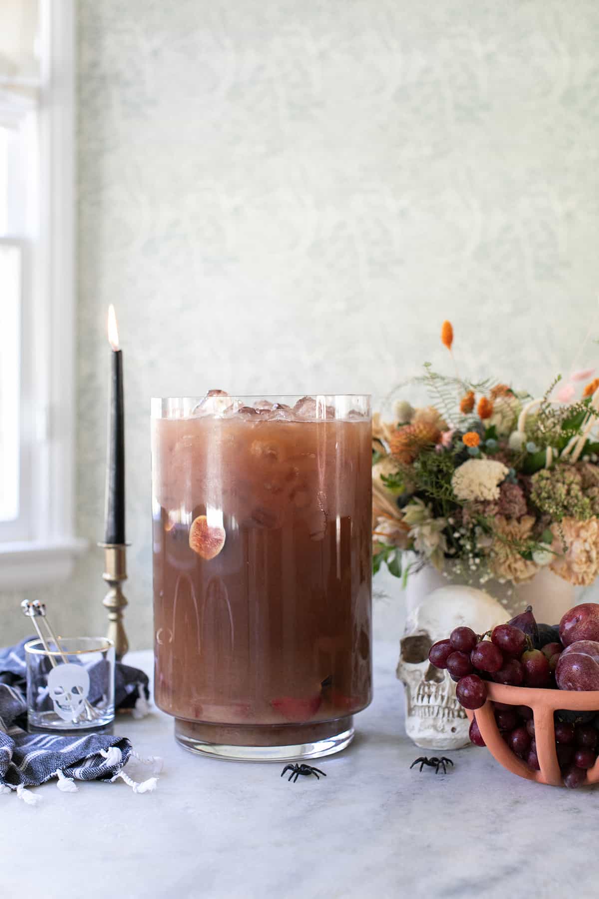 A giant glass bowl filled with Halloween jungle juice.