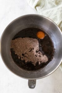 brownie batter, oil and egg in a mixer.