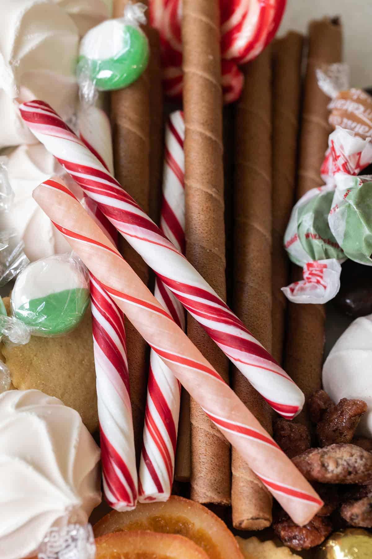 Wafer cookies and candy canes.