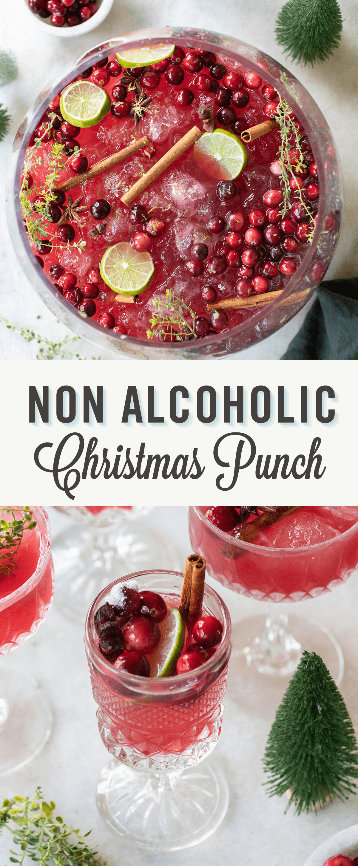 non alcoholic Christmas punch recipe with text.