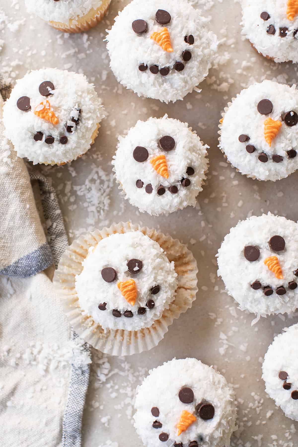 Cute Christmas cupcakes with snowman face.