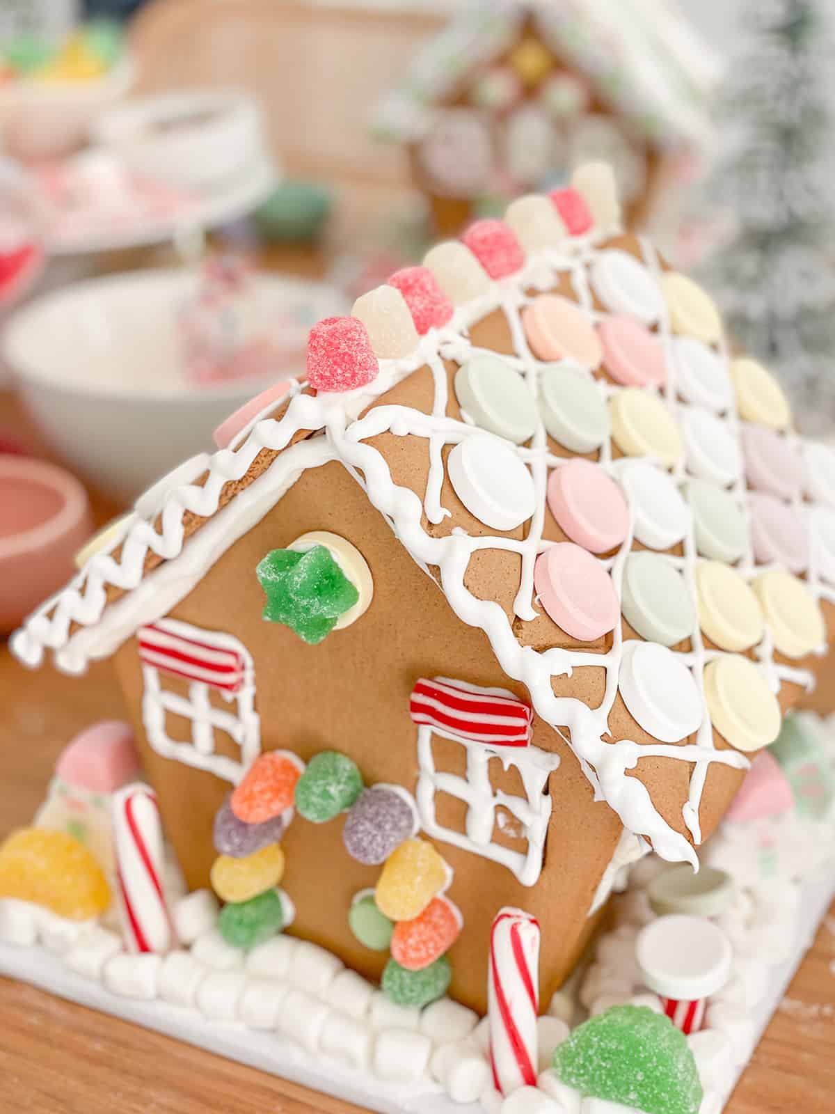 Decorated gingerbread house.