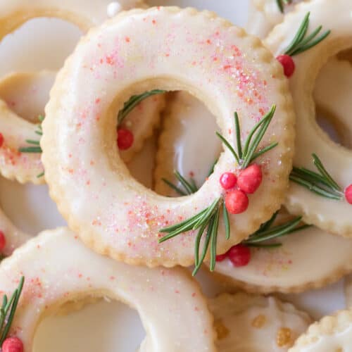 Butter wreath Christmas cookie with sprinkles.