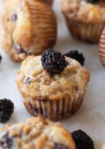 Blackberry muffins with fresh blackberries.