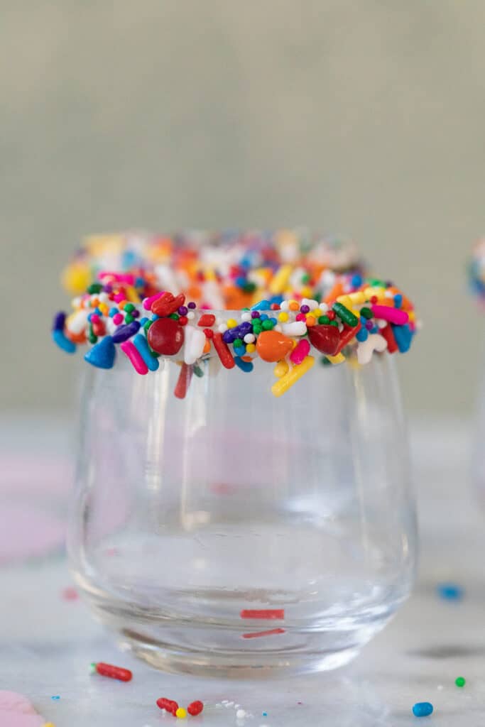 Shot glass with a sprinkled rim. 
