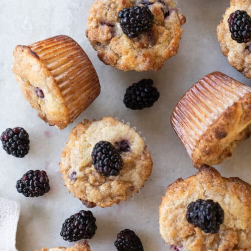 Easy muffins with blackberries and a streusel topping.