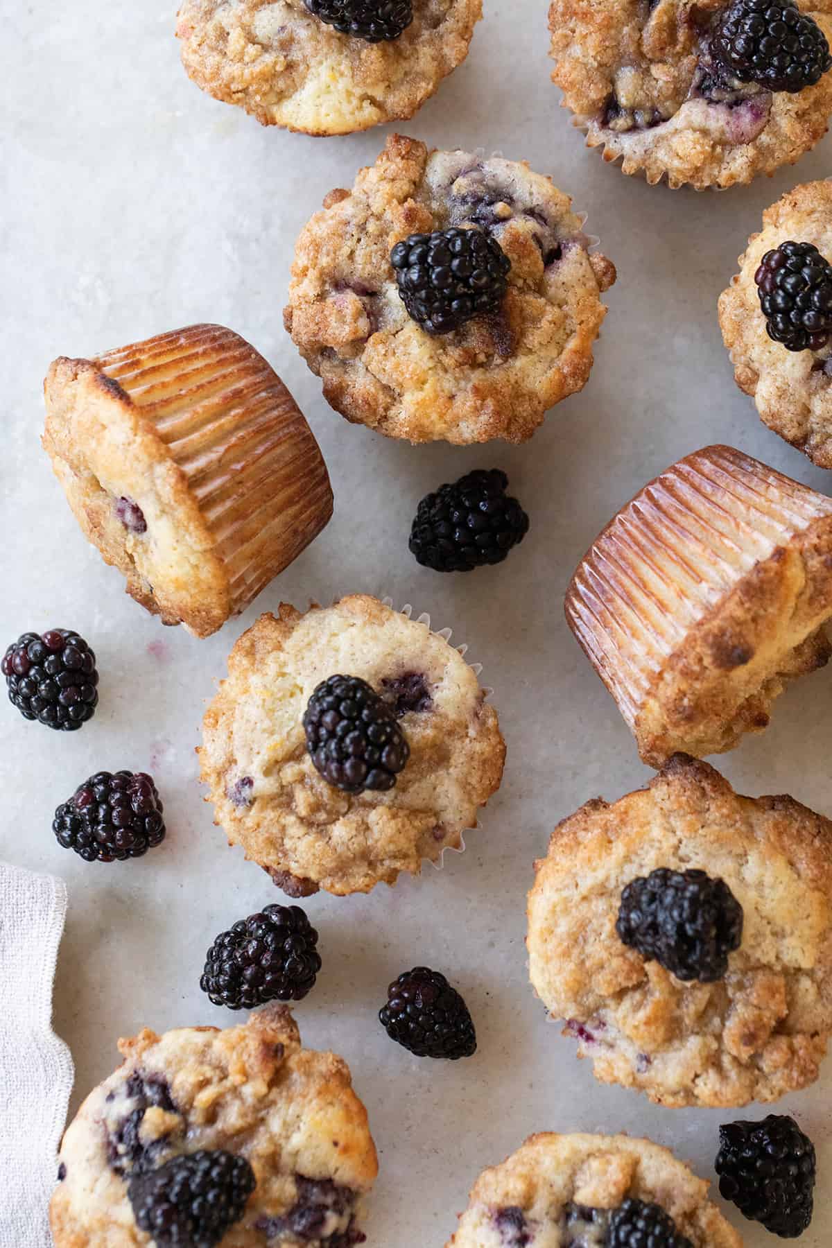 Easy muffins with blackberries and a streusel topping.
