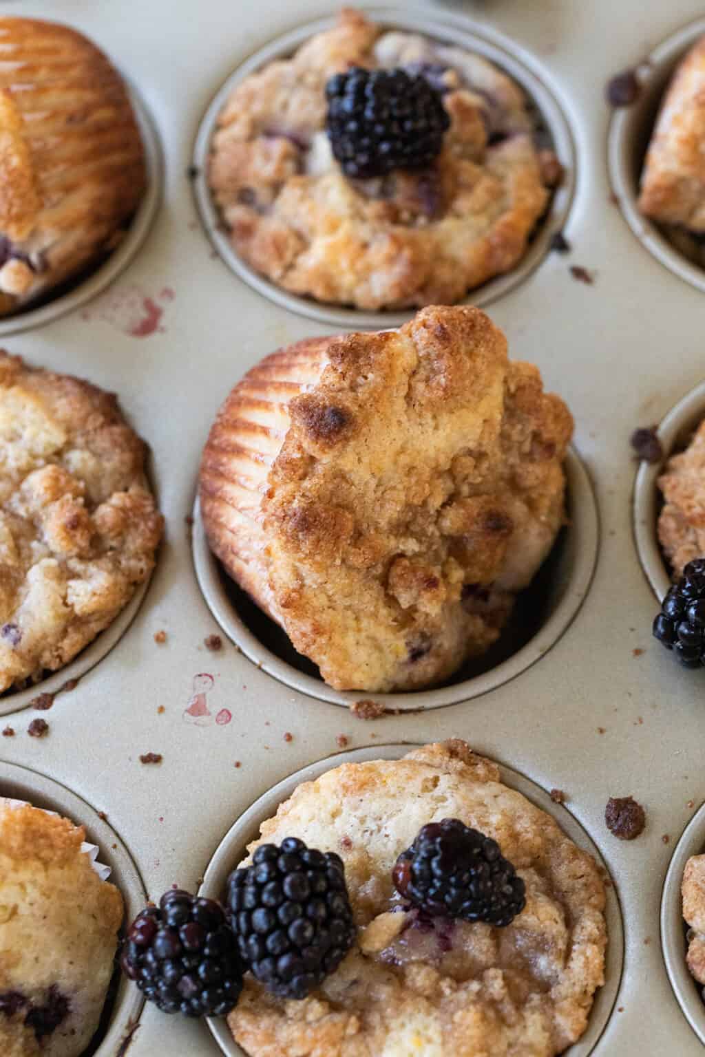 Blackberry Muffins with Streusel Topping - Sugar and Charm