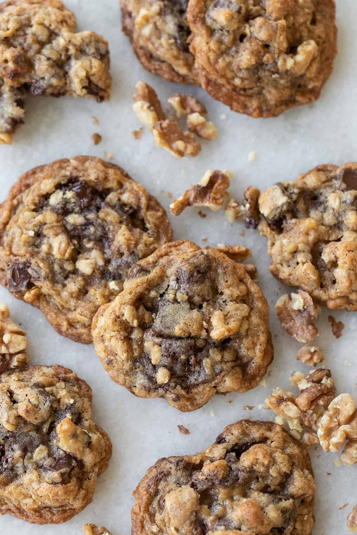 Fresh baked cookies with walnuts and chocolate chips.