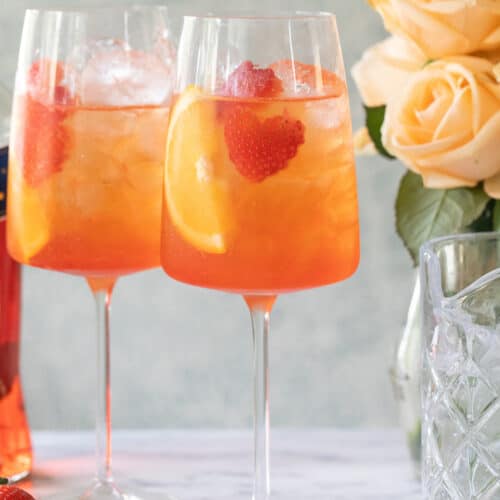 Valentine's Day cocktails with Aperol and strawberries.