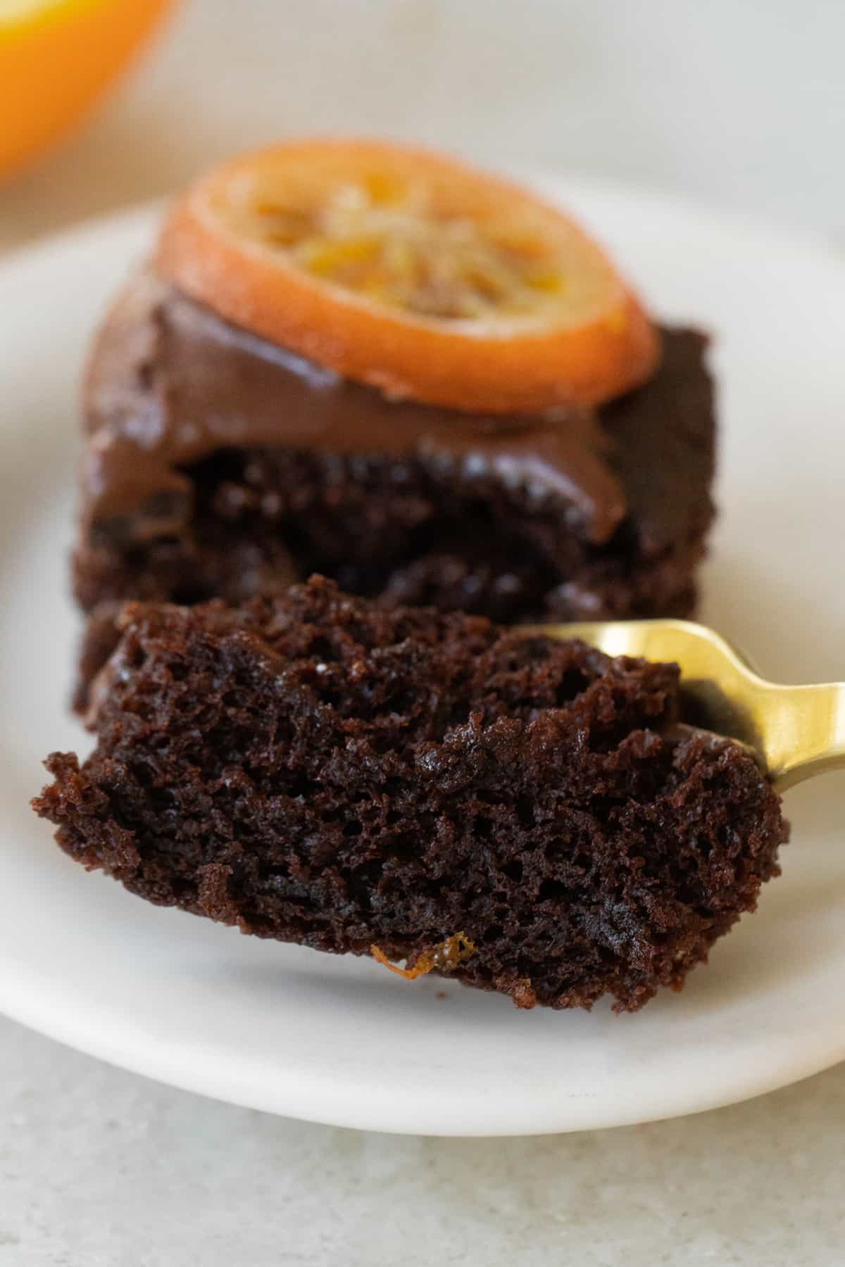 Moist chocolate cake with orange zest.