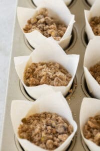 Crumble top pistachio pudding muffins.