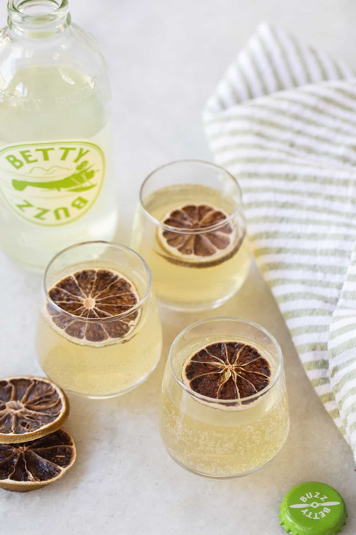 Simple green tea shots with Betty Buzz lemon-lime soda. 