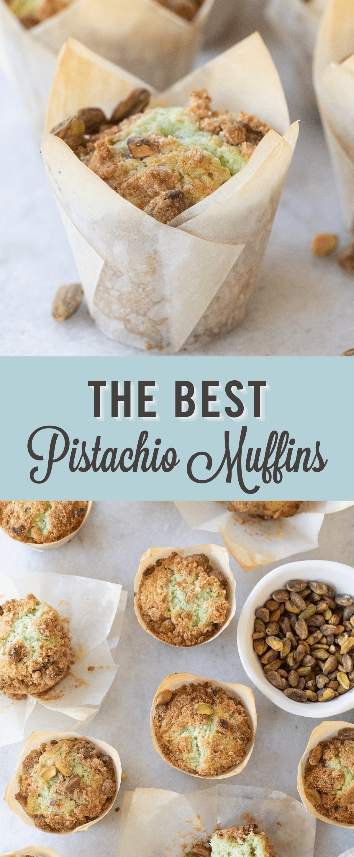 Pistachio muffins with title.