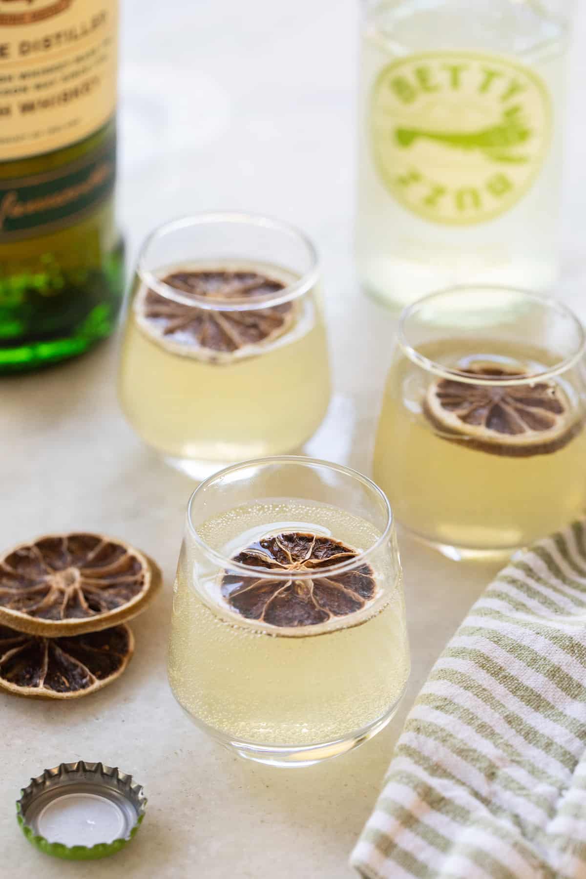 Green tea shots with lime.