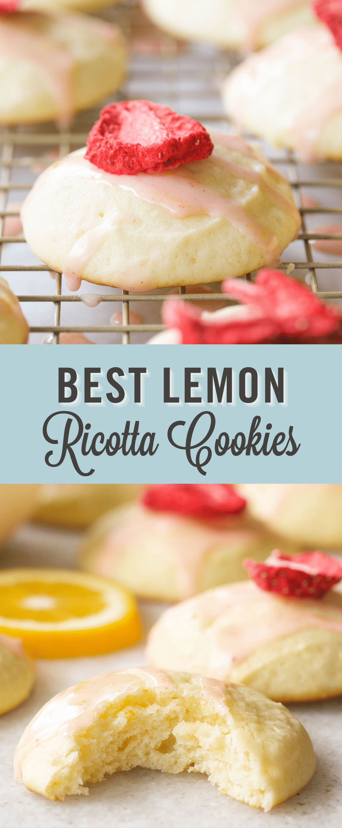 The best lemon ricotta cookies with title text.