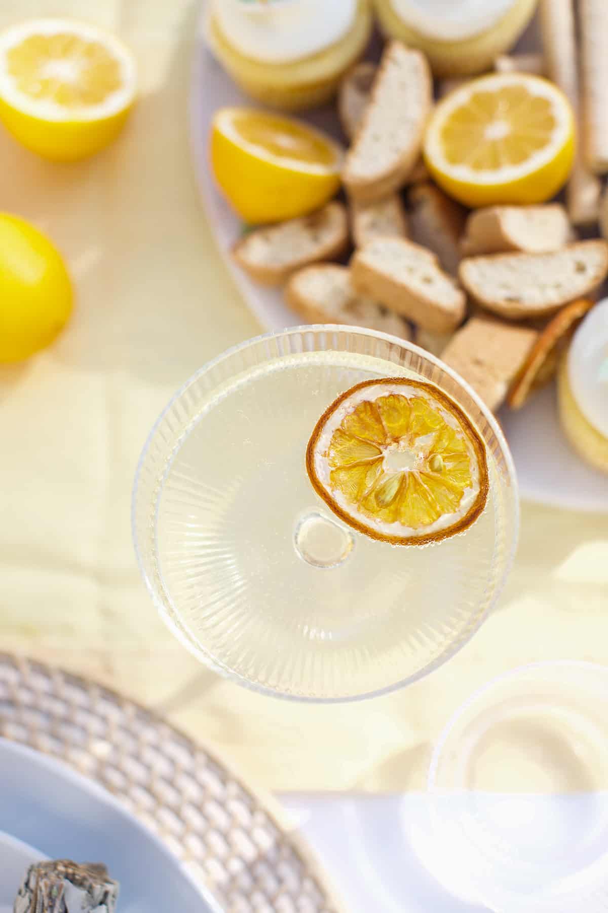 Easy lemon Spritz recipe with a dehydrated lemon.