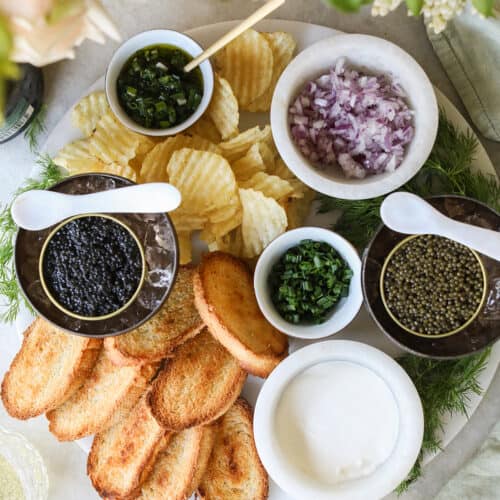 Caviar appetizer platter.