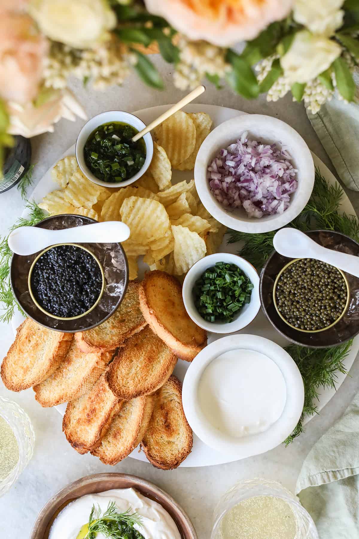 Caviar appetizer platter.