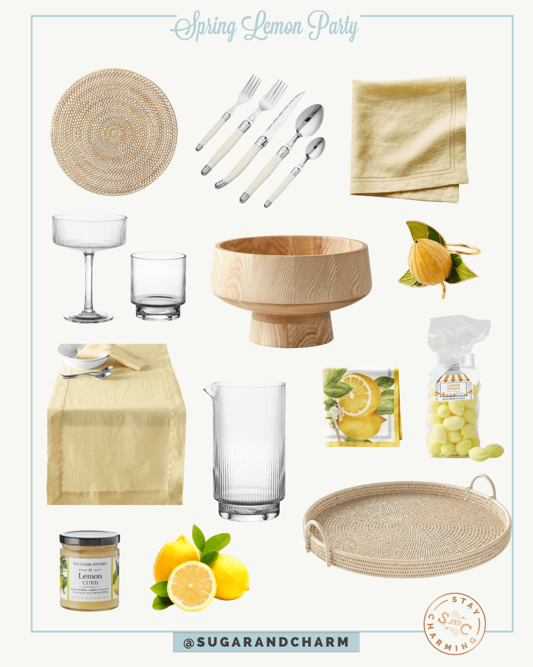 Lemon inspired table setting shopping guide.