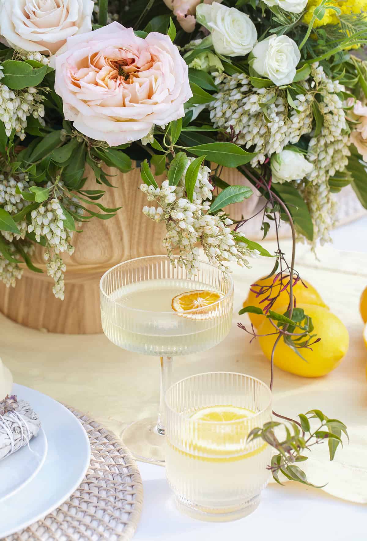 Lemon cocktail and lemon water.