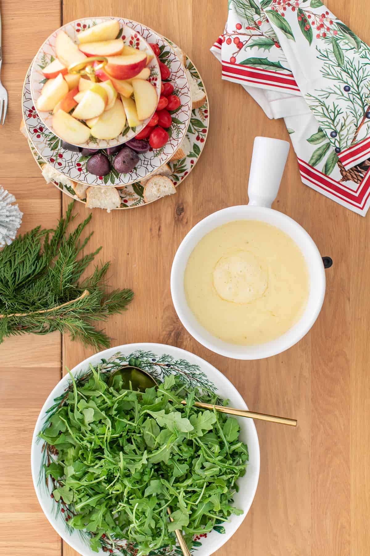 Cheese fondue and salad.