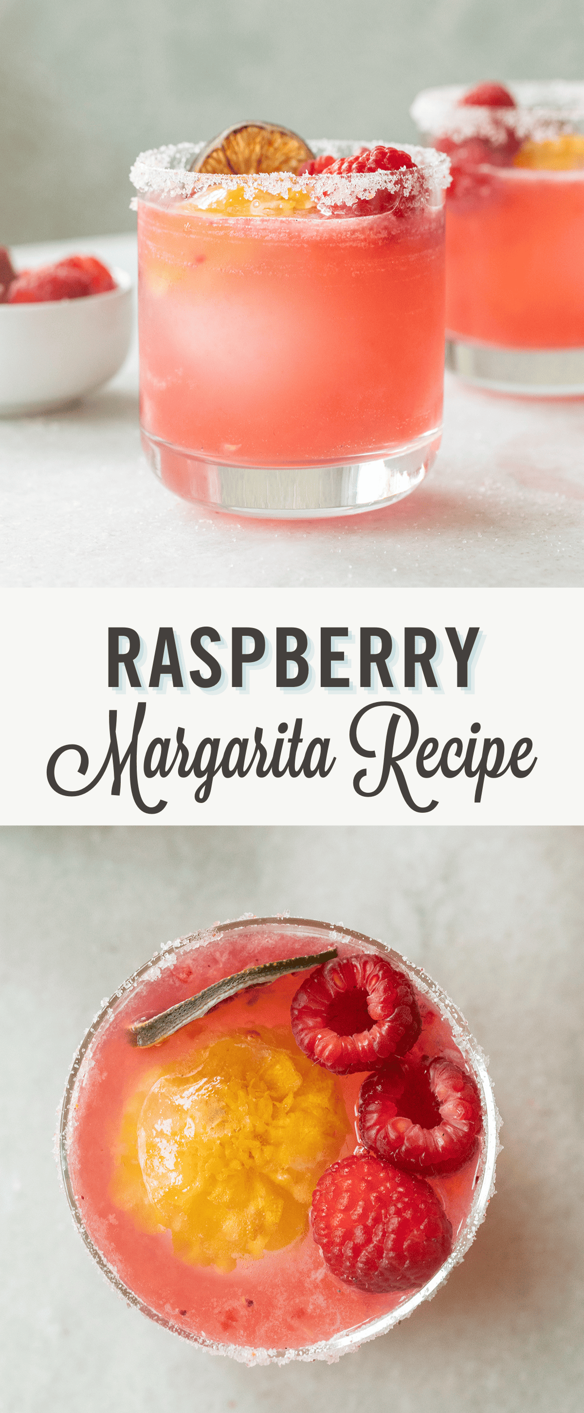 Raspberry margarita recipe with text.