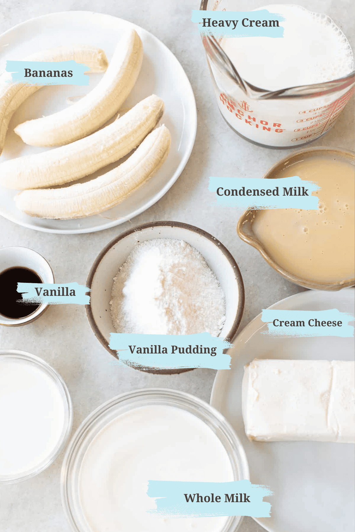 Banana pudding pie ingredients. 